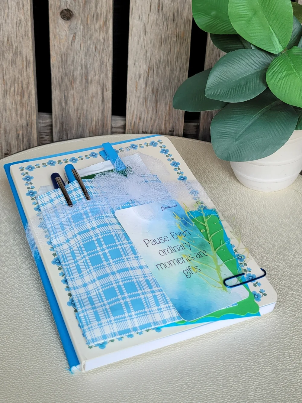 Ordinary Moments Are Gifts -Blue Floral Accent Notebooks with Embellishments